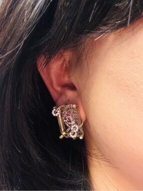 Elegant Gold-Tone Pink Crystal Statement Earrings